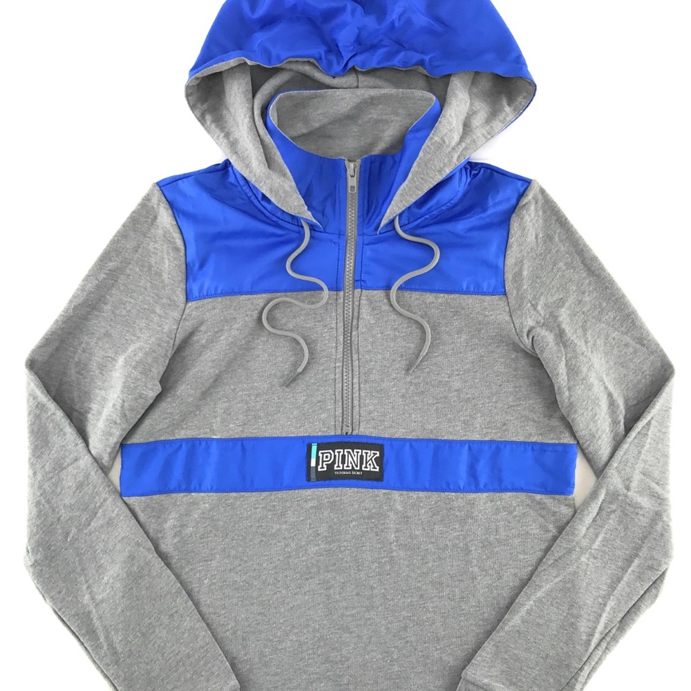 Victorias Secret PINK Quarter Zip Pullover Sweatshirt Hoodie Size Xs Blue & Gray